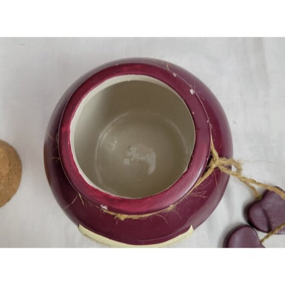 Girl's Night Out Fund Jar savings bank w/cork lid Plum w/hearts ceramic GUC - Picture 3 of 8